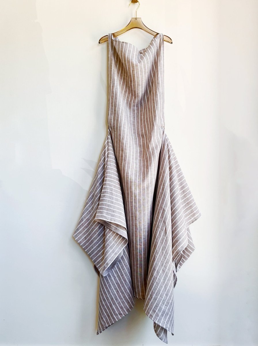 Zero - Waste Dress in Brown Pinstripe Linen - Made X Hudson