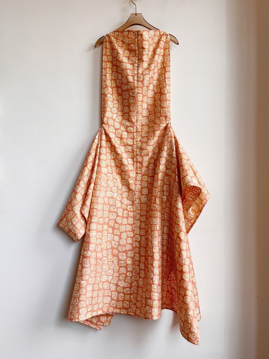 Zero - Waste Dress in Peach and Gold Dot Abstract Tile - Made X Hudson