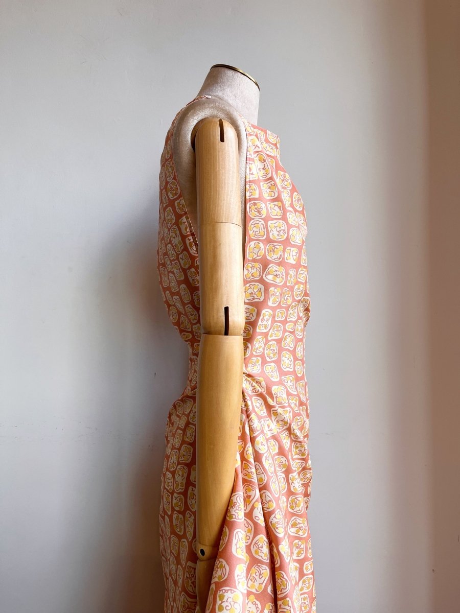 Zero - Waste Dress in Peach and Gold Dot Abstract Tile - Made X Hudson