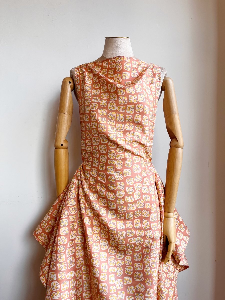 Zero - Waste Dress in Peach and Gold Dot Abstract Tile - Made X Hudson