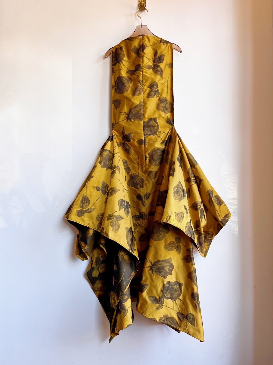 Zero - Waste Dress in Honey Gold and Black Rose Jacquard - Made X Hudson
