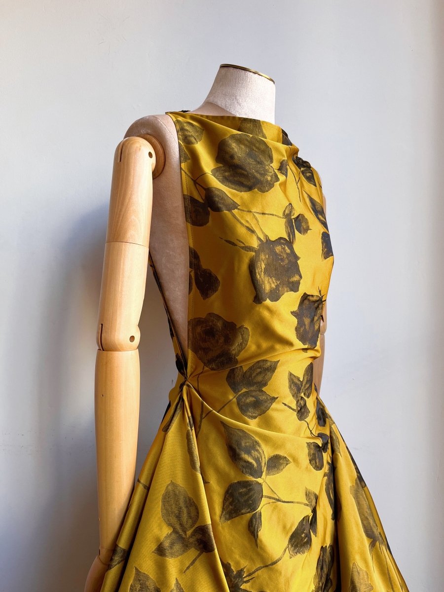 Zero - Waste Dress in Honey Gold and Black Rose Jacquard - Made X Hudson