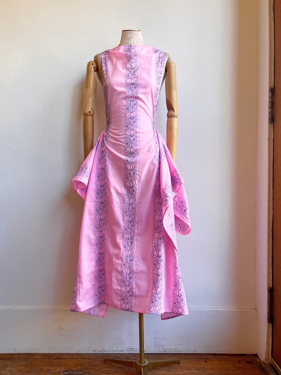 Zero - Waste Dress in Pink w/ Blue Embroidered Floral Motif - Made X Hudson