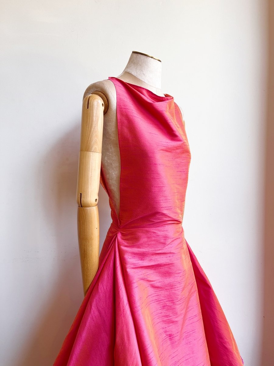 Zero - Waste Dress in Watermelon Pink Iridescent Dupioni - Made X Hudson