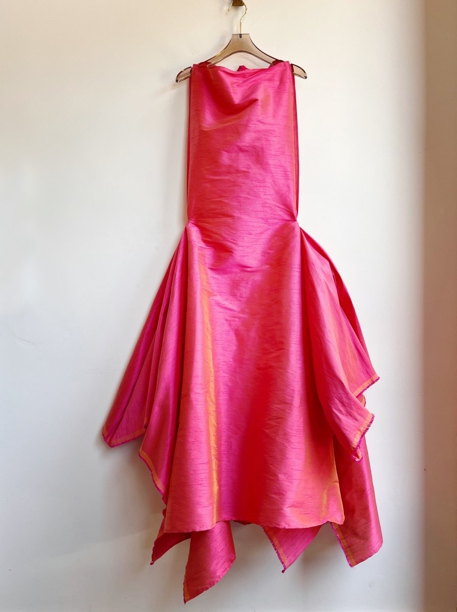 Zero - Waste Dress in Watermelon Pink Iridescent Dupioni - Made X Hudson