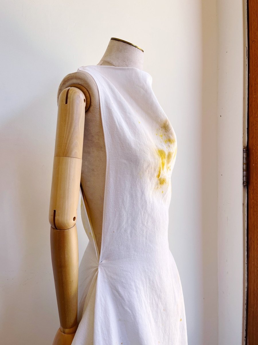 Zero - Waste Dress in Yellow & White Plant Dyed Linen - Made X Hudson