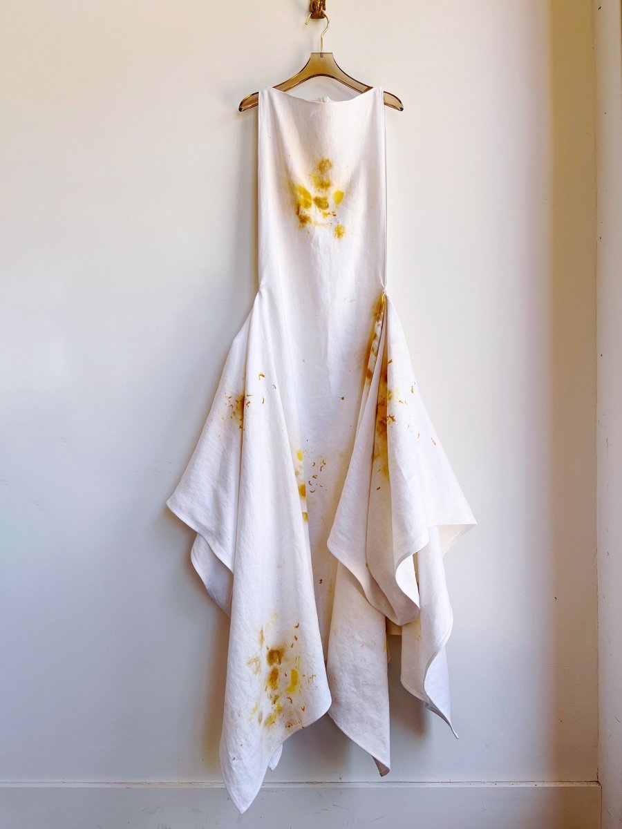 Zero - Waste Dress in Yellow & White Plant Dyed Linen - Made X Hudson