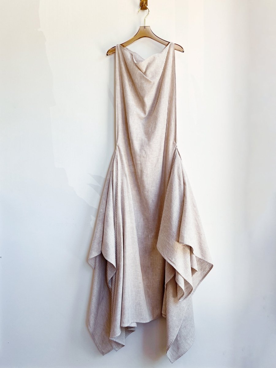 Zero - Waste Dress in White & Tan Mini - Stripe - Made X Hudson