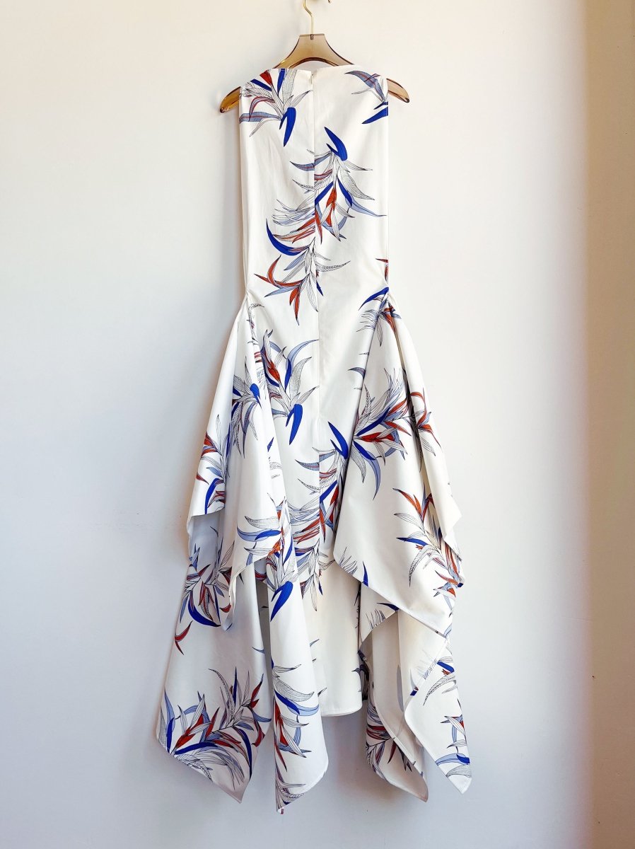 White, Blue and Orange Tropical Print Zero - Waste Dress - Made X Hudson
