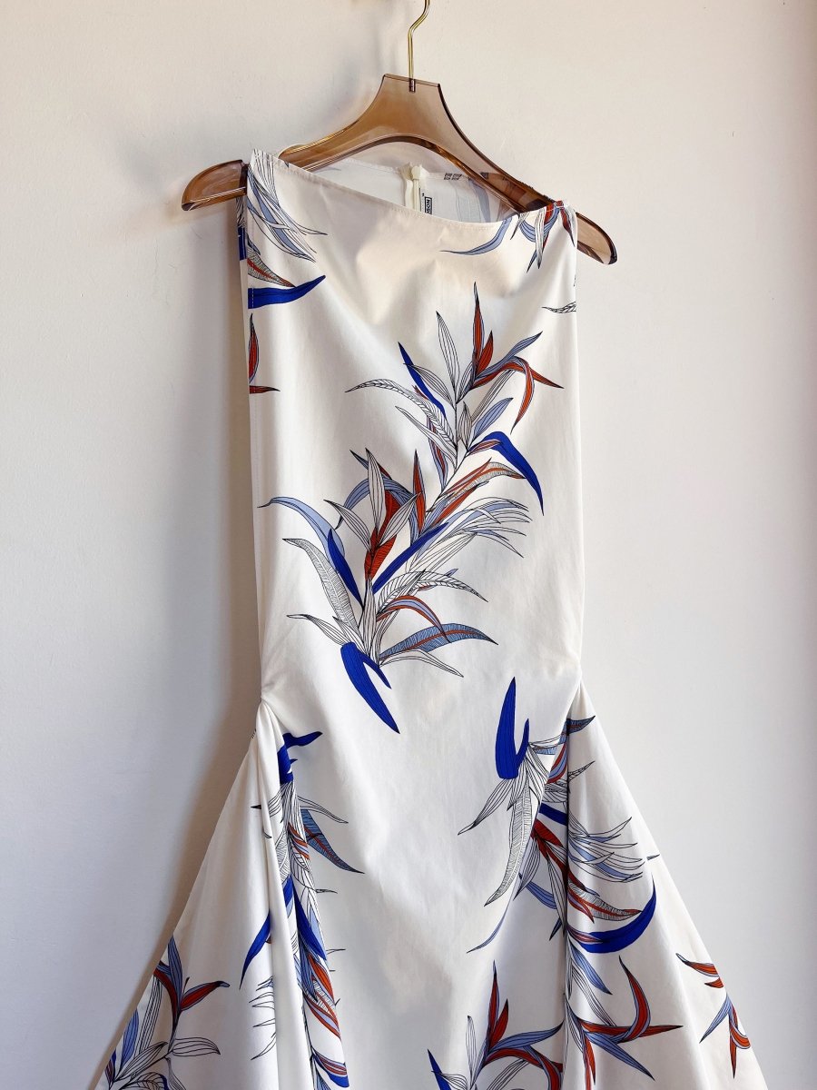 White, Blue and Orange Tropical Print Zero - Waste Dress - Made X Hudson