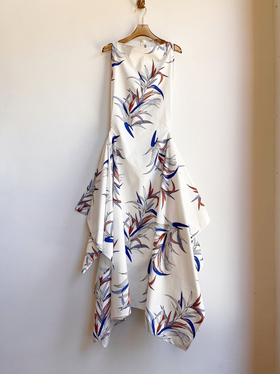 White, Blue and Orange Tropical Print Zero - Waste Dress - Made X Hudson