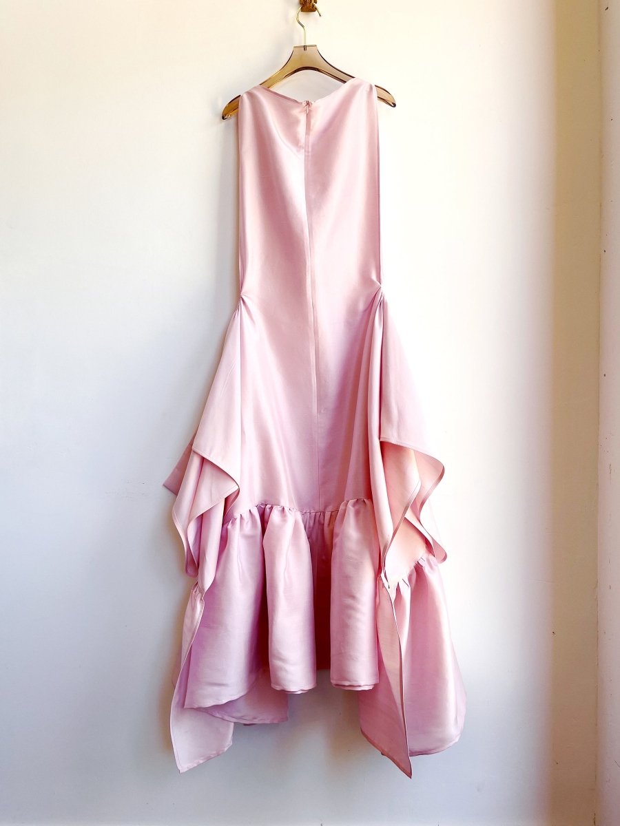 Pink Silk Shantung Zero - Waste Ruffle Dress - Made X Hudson