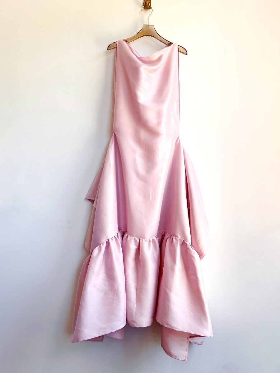 Pink Silk Shantung Zero - Waste Ruffle Dress - Made X Hudson