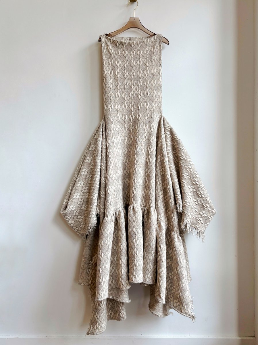 Zero Waste Ruffle Dress in Cream Textured Diamond Weave Print - Made X Hudson