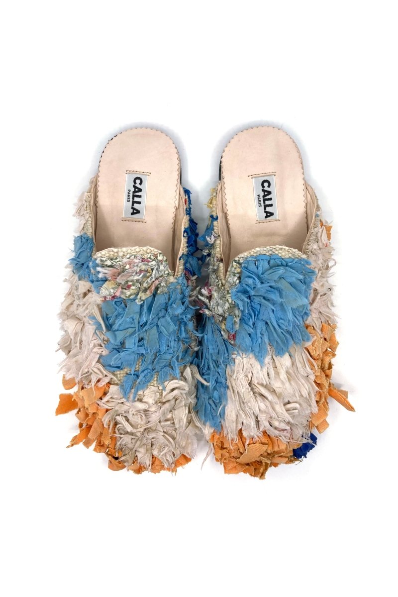 Niki Babouche Flats In Colors Blue, Orange, & Cream (Size 43) - Made X Hudson