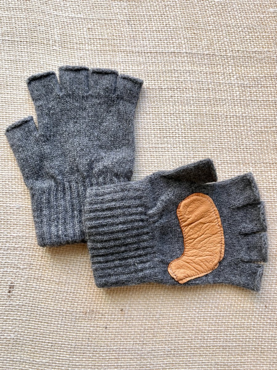 Fingerless Wool Gloves w/ Leather Palms | Womens One Size (Multiple Colors) - Made X Hudson