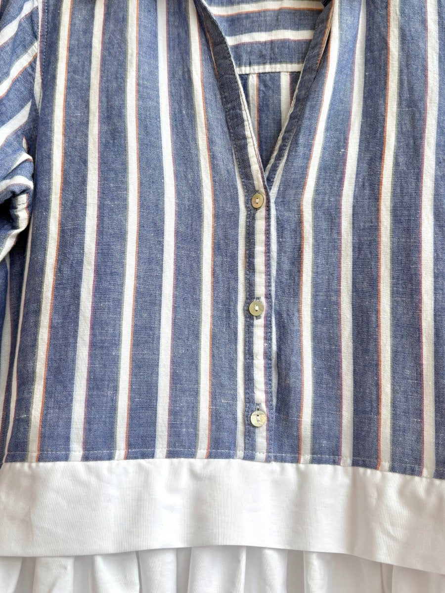 Empire Shirtwaist Dress in Blue Faded Rainbow Stripe & White (Reworked) - Made X Hudson