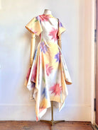 Deco Dress in Ivory, Yellow, Red, and Purple Watercolor Flowers Print - Made X Hudson