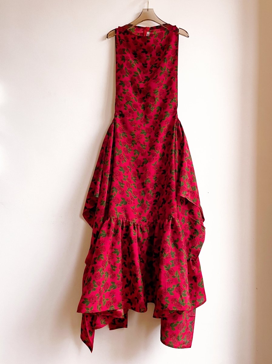 Zero Waste Ruffle Dress in Red Rose Floral Print - Made X Hudson