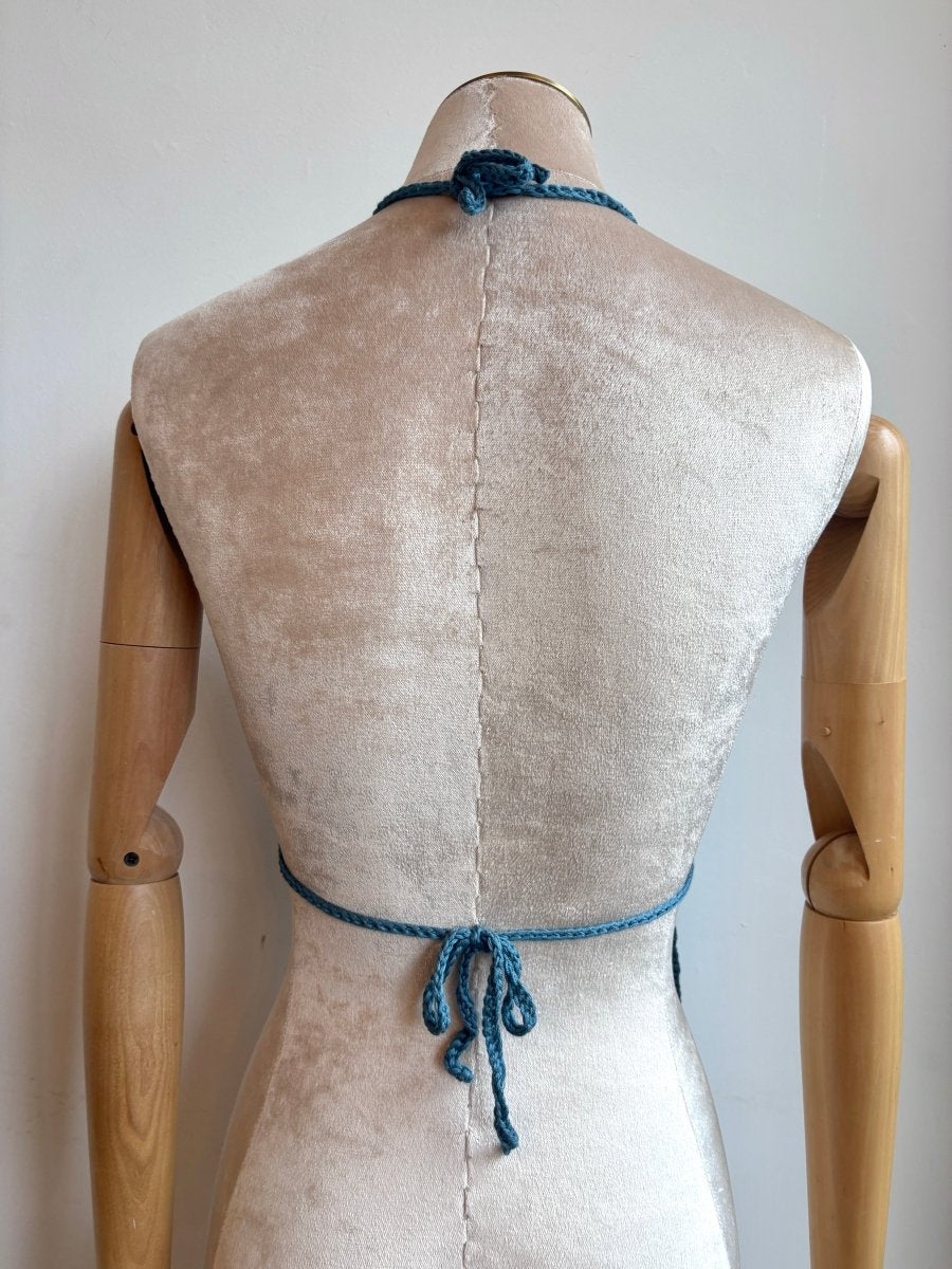 Indigo Blue Crochet Wrap Halter Tie Top - Made X Hudson