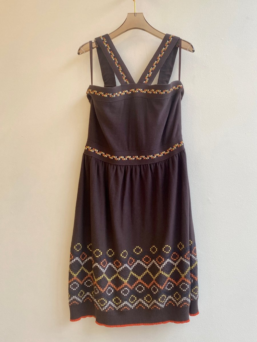 Milly | Brown Embroidered Knit Tank Dress (Vintage) Made X Hudson Milly | Brown Embroidered Knit Tank Dress (Vintage) Made X Hudson
