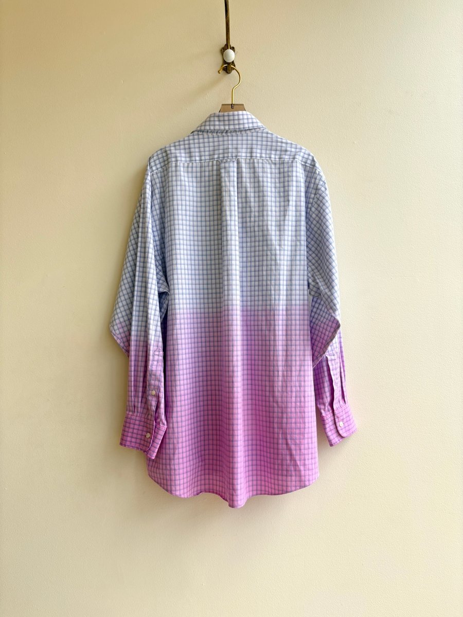 Pink Ombre Dyed Blue Windowpane Plaid Shirt (Reworked) - Made X Hudson