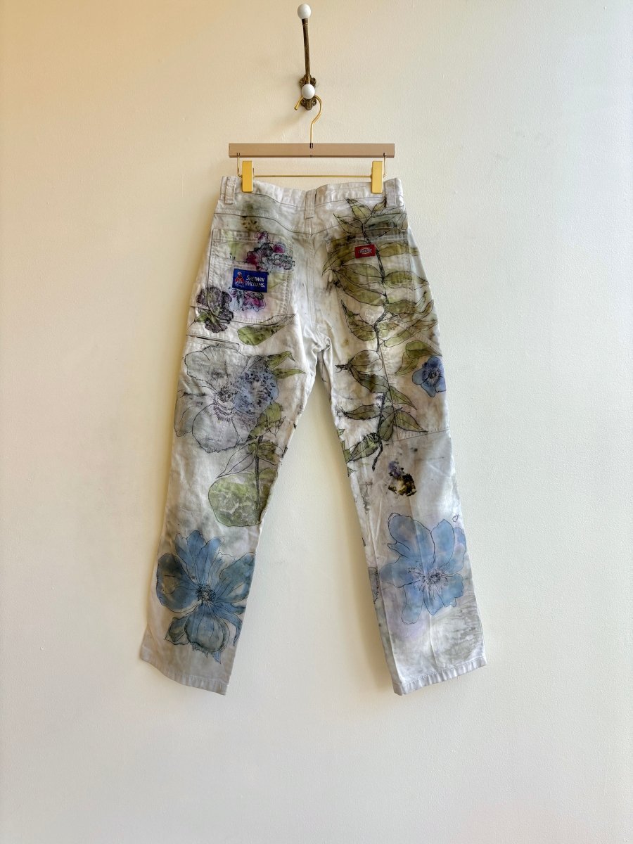 Green, Blue, & Violet Eco Printed & Hand Drawn Wide Leg Pants (Reworked) - Made X Hudson