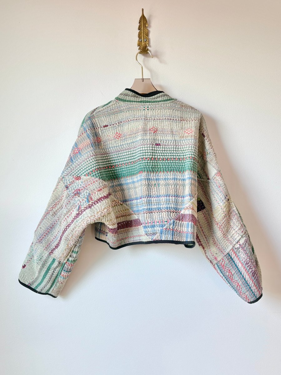 Reversible Kaira Quilted Cropped Jacket in Colors Neon Pink, Sage, Yellow, Mauve & Blue, Sage, Purple - Made X Hudson