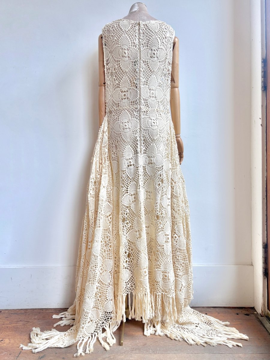 floral crochet lace dress Zero-Waste Dress in Iris White Flower Crochet Lace with Fringe