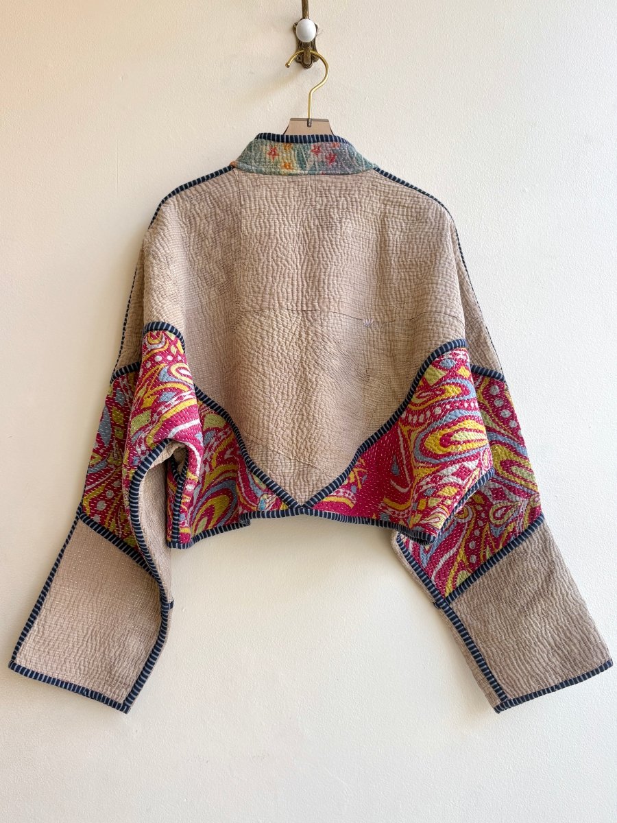 Reversible Kaira Quilted Cropped Jacket in Colors Red, Taupe, Rose, Citrus Patchwork & Cobalt, Magenta, Gold - Made X Hudson