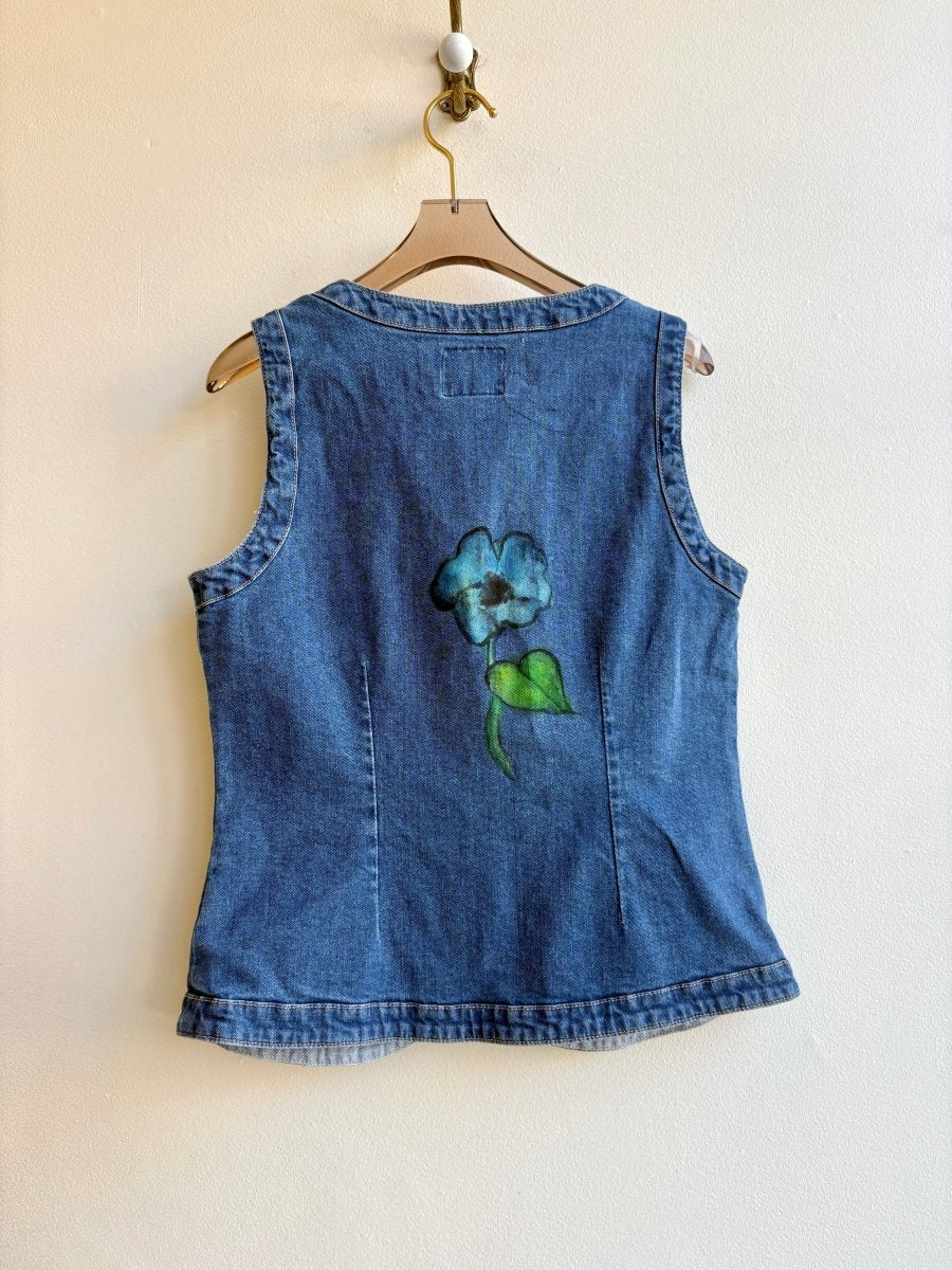 "Leia" Blue Morning Glory Denim Tank Vest (Reworked) - Made X Hudson