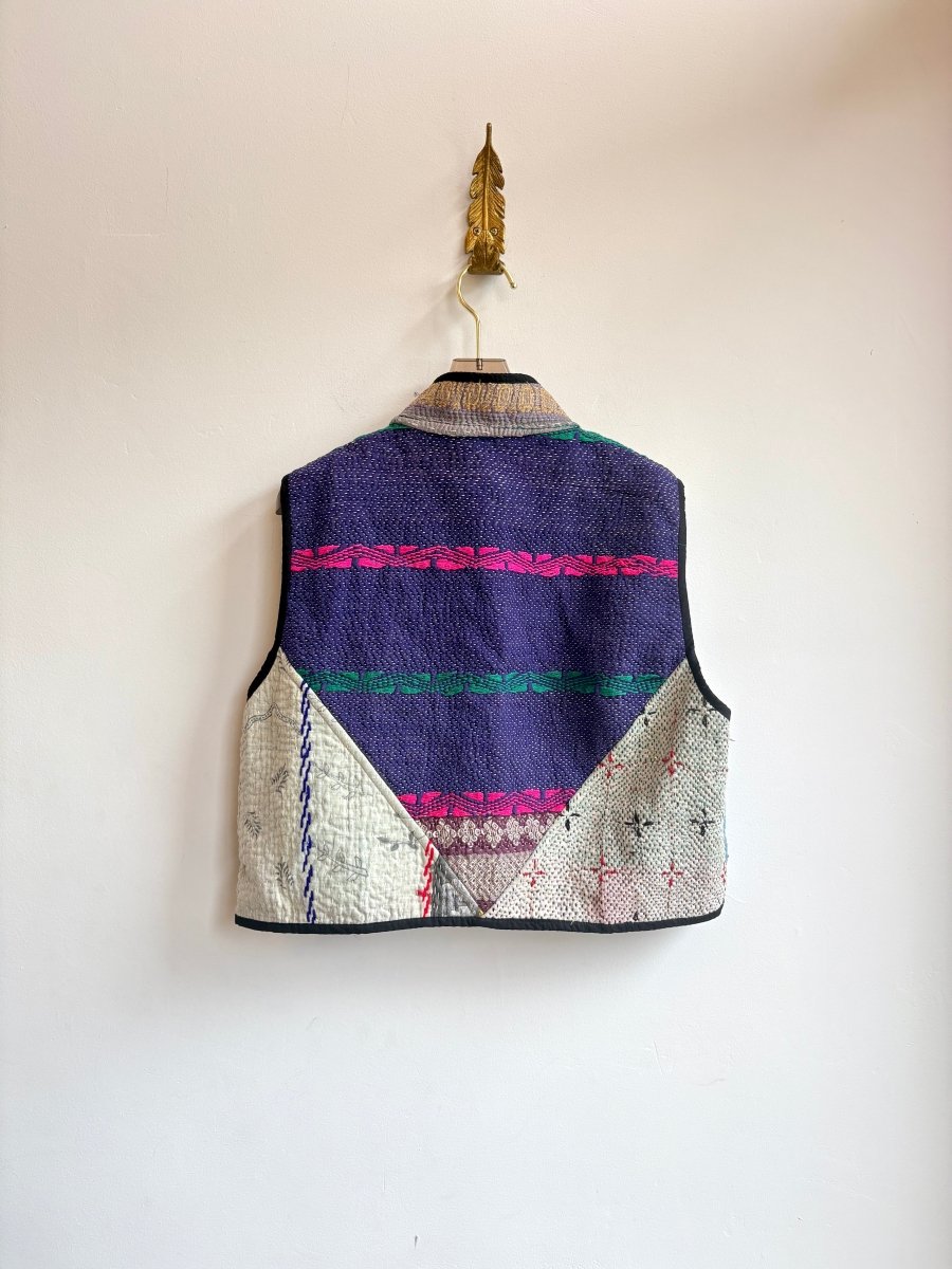 Reversible Kaira Quilted Cropped Vest in Colors Burgundy, Cream, Blue, Pink & Green, Purple, Blue, Brown - Made X Hudson