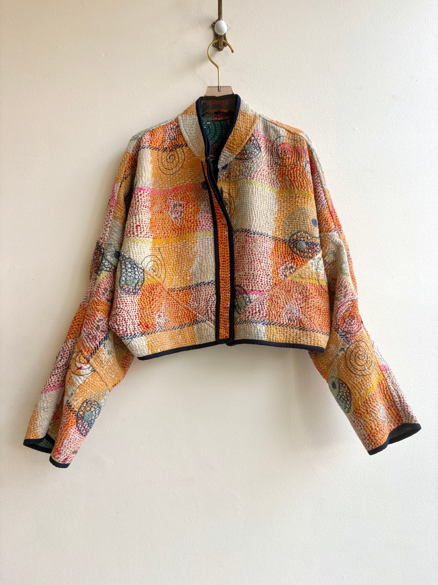 Reversible Kaira Suzani Quilted Cropped Jacket in Colors Fern Green, Ocean, Hot Red & Tangerine, Beige, Red - Made X Hudson