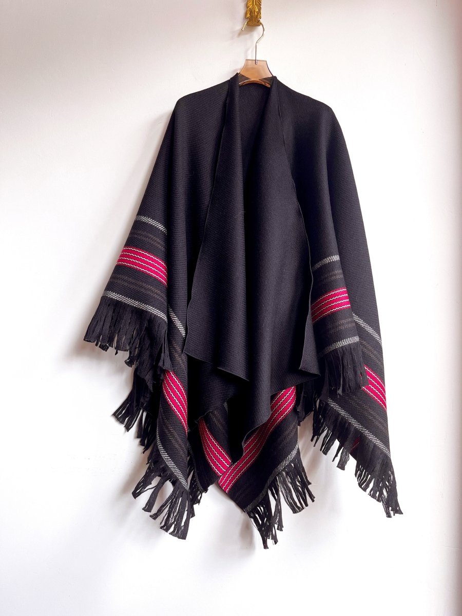 Black Pendleton Wool w/ Red Stripe Zero - Waste Reversible Cape - Made X Hudson