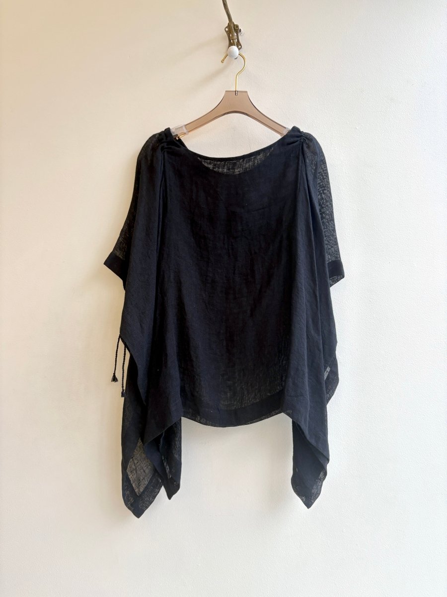 Black Linen Adjustable Cape Top | 2D - Made X Hudson