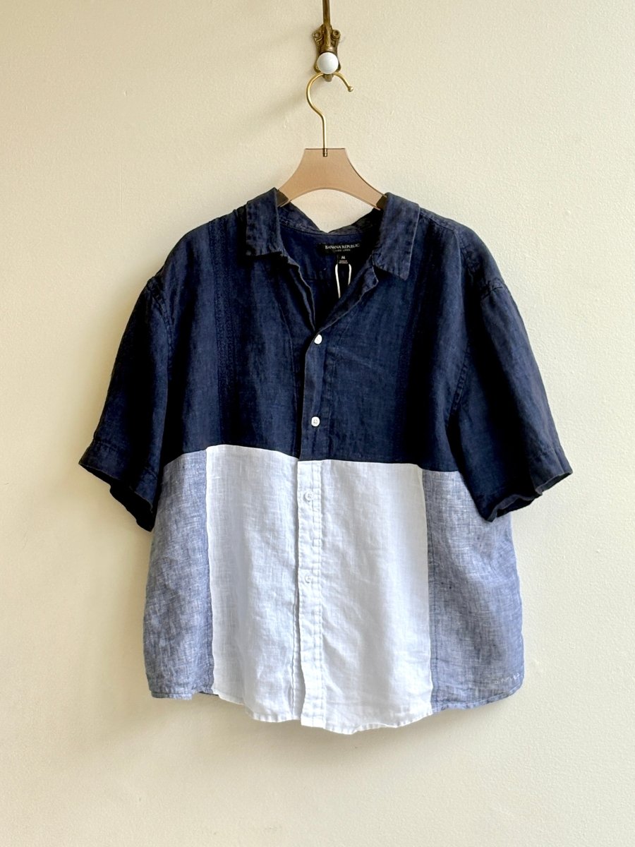 Three Tone Everyday Button Down Short Sleeve Top (Reworked) - Made X Hudson