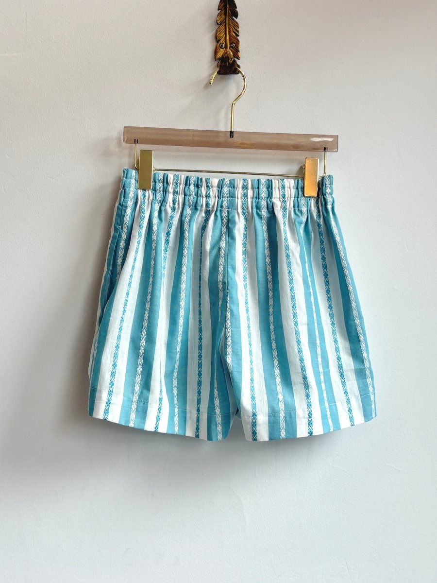 Turquoise & White Wide Stripe Town Shorts - Made X Hudson