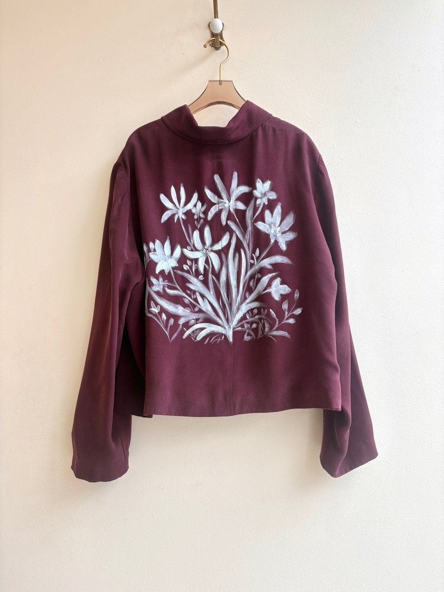 Plum Blazer with Baby Blue Flower Patch | Hand Painted (Reworked) - Made X Hudson