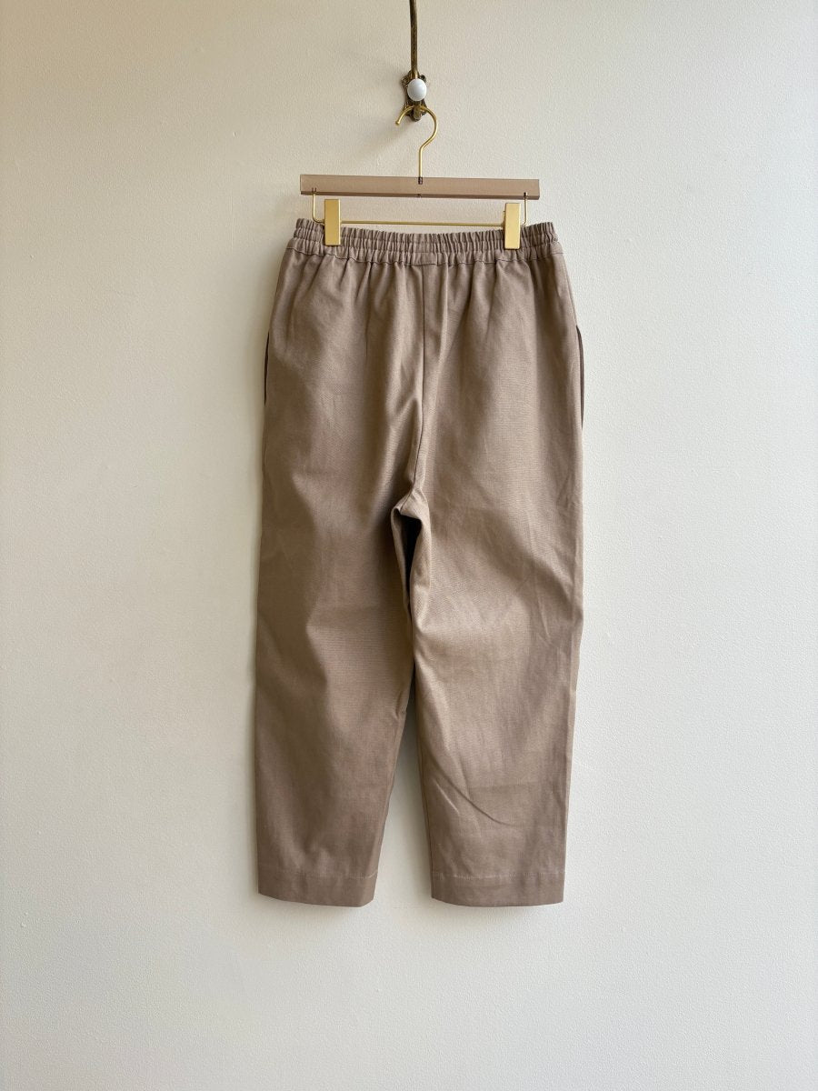 Tan Cotton Canvas Draped Cropped Jogger Pants w/ Patch Pocket - Made X Hudson
