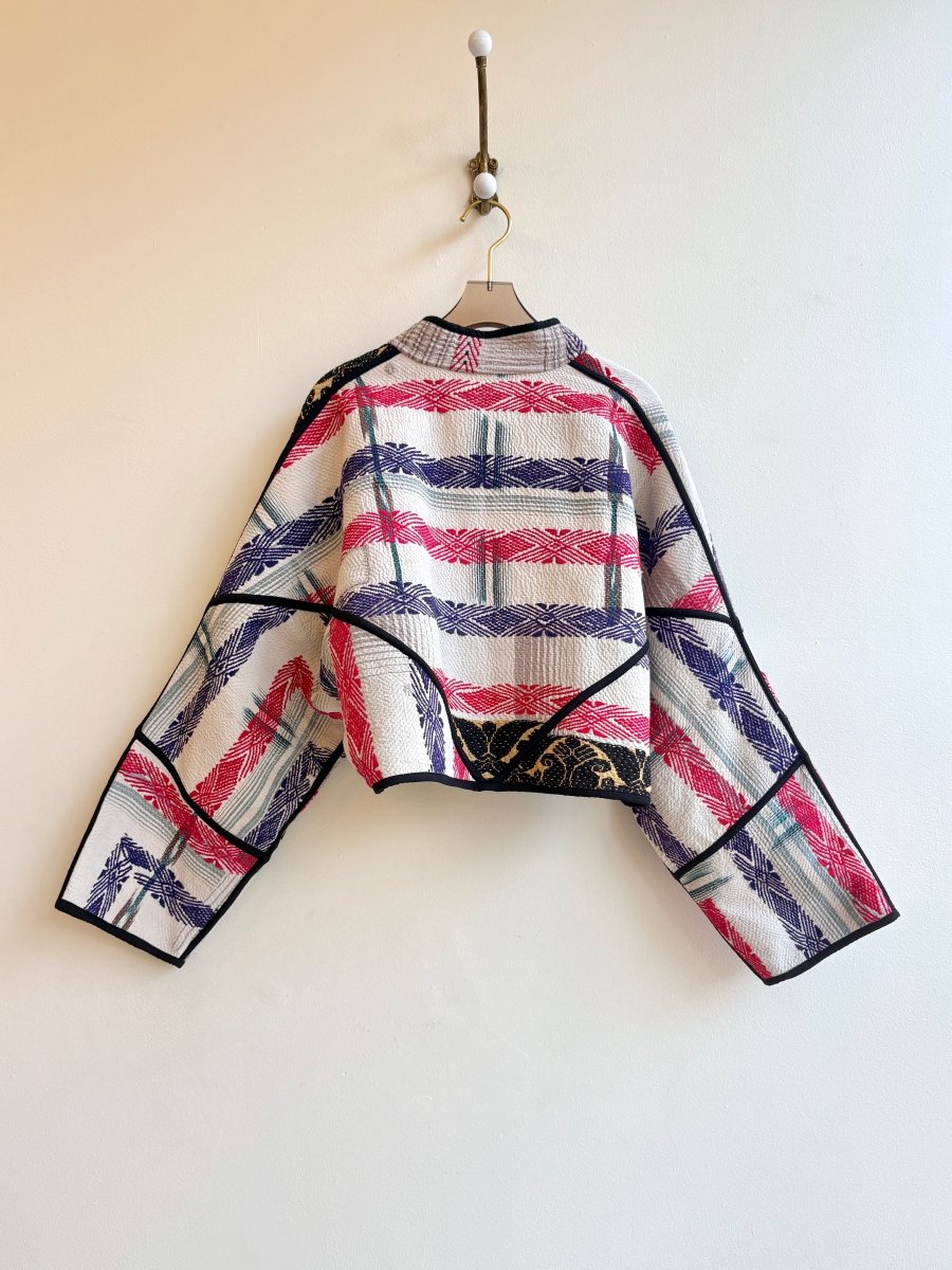 Reversible Kaira Quilted Cropped Jacket in Colors Cream, Black, Red, Purple & Sky Blue, Green, Yellow, Brown - Made X Hudson