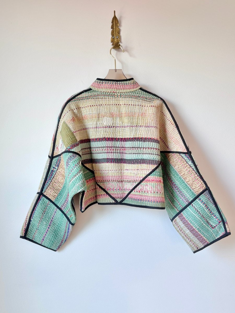 Reversible Kaira Quilted Cropped Jacket in Colors Neon Pink, Sage, Yellow, Mauve & Blue, Sage, Purple - Made X Hudson