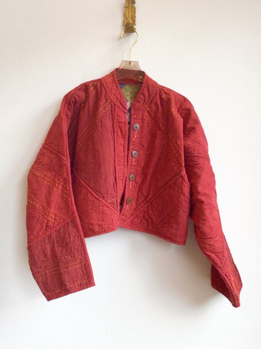 Reversible Kaira Quilted Cropped Jacket in Colors Marinara & Marinara, Pink, Lime, Yellow - Made X Hudson