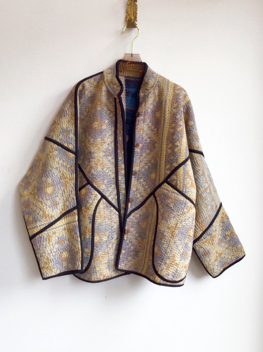 Reversible Ladhiya Quilted Jacket in Colors Lavender, Tan, Yellow & Purple, Red, Blue, Black, Brown, Tan - Made X Hudson