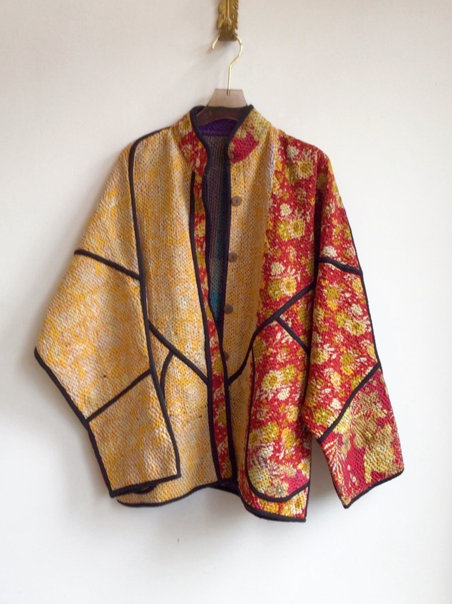 Reversible Ladhiya Quilted Jacket in Colors Dandelion, Red & Purple, Lavender, Sky Blue Plaid - Made X Hudson