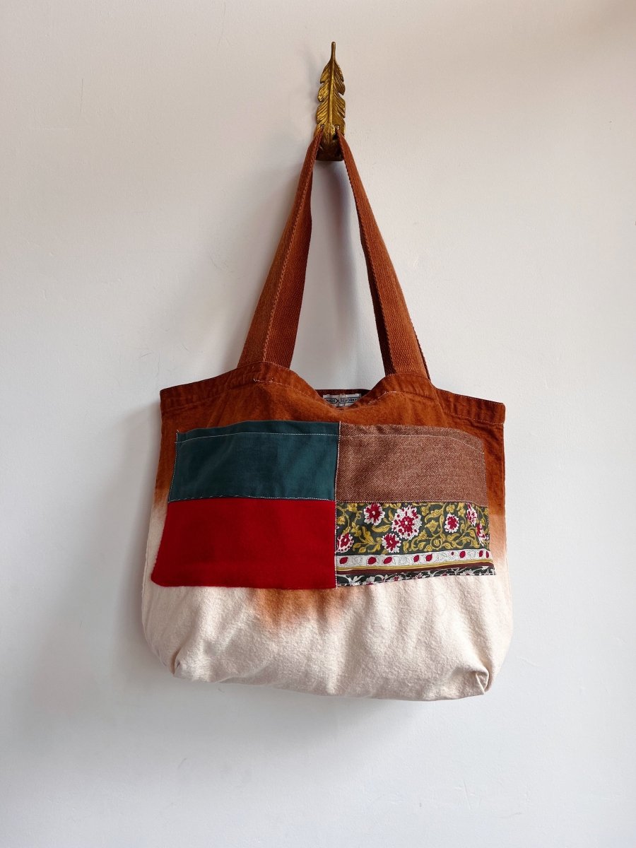 Organic Cotton Hand Dyed Tote | Ombre Rust w/ Red, Forest & Brown (Reworked) - Made X Hudson