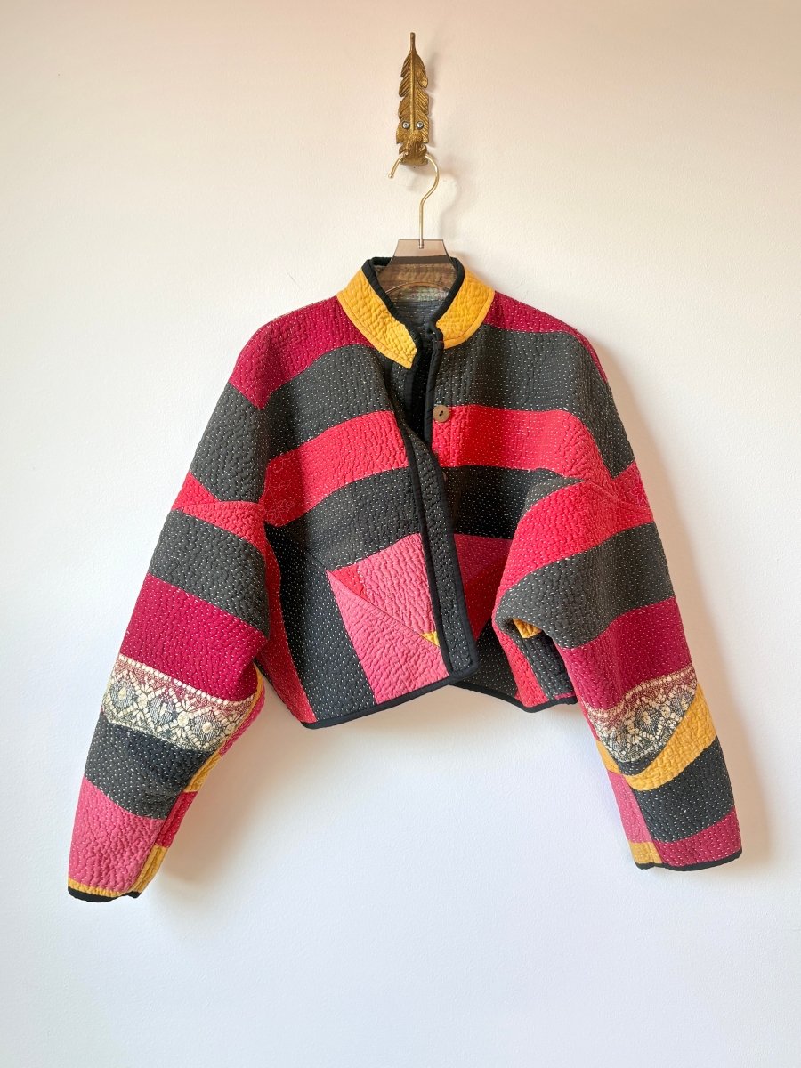 Reversible Kaira Quilted Cropped Jacket in Colors Teal, Lavender, Grey & Red, Black, Mustard - Made X Hudson