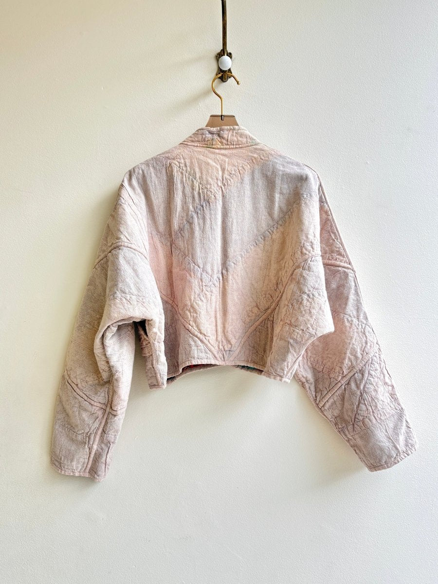 Reversible Suzani Quilted Cropped Jacket in Colors Ecru & Cream, Purple, Pink, Yellow, Brown, Orange - Made X Hudson