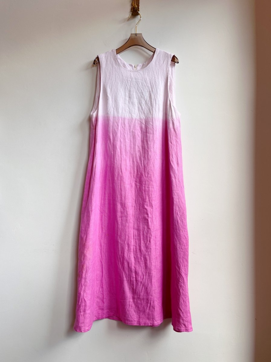 Pink Ombre Dyed Organic Linen Chore Dress - Made X Hudson