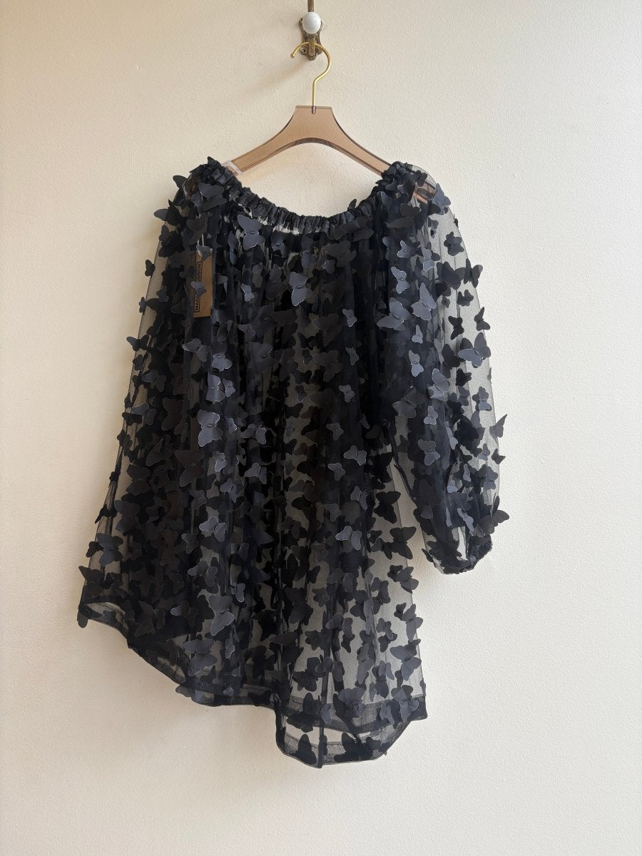 Butterfly Mesh Single Sleeve Top in Black - Made X Hudson