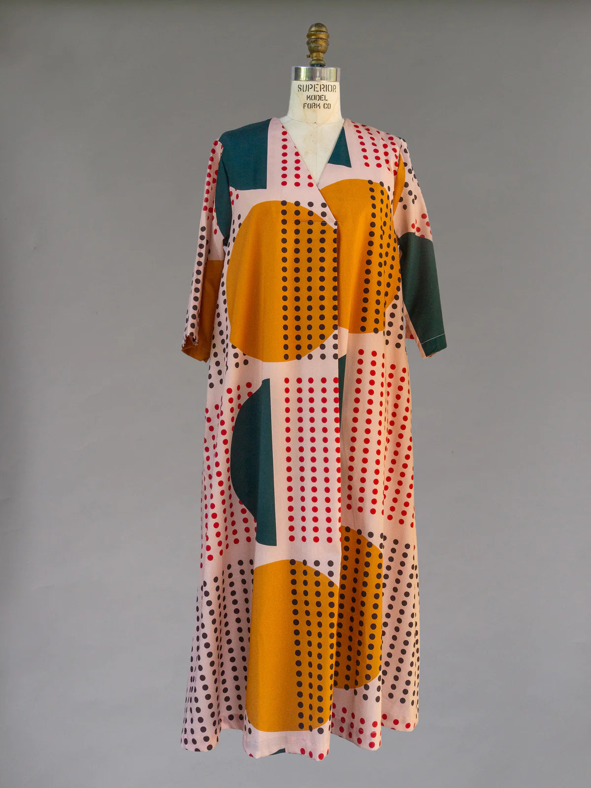 Peach, Red, Green, Mustard Dotted Sunrise “Emilie” Dress - Made X Hudson